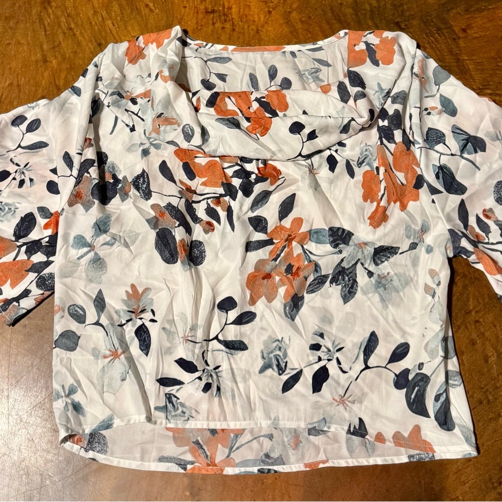 Elegant Floral Women's Blouse in Orange and Black‎